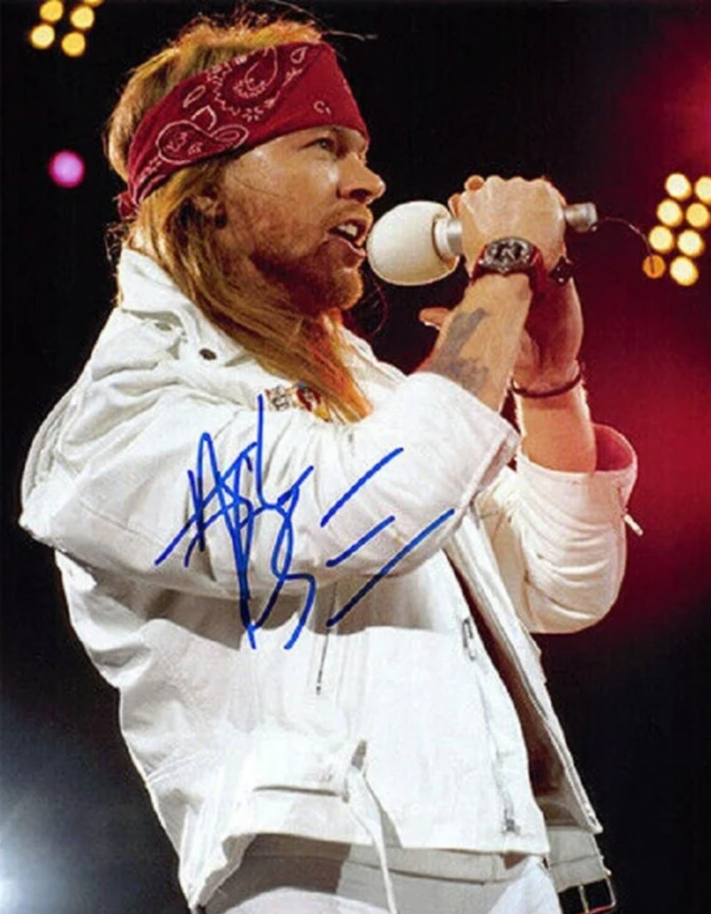 Axl Rose signed autographed photo white jacket on stage Boston memorabilia