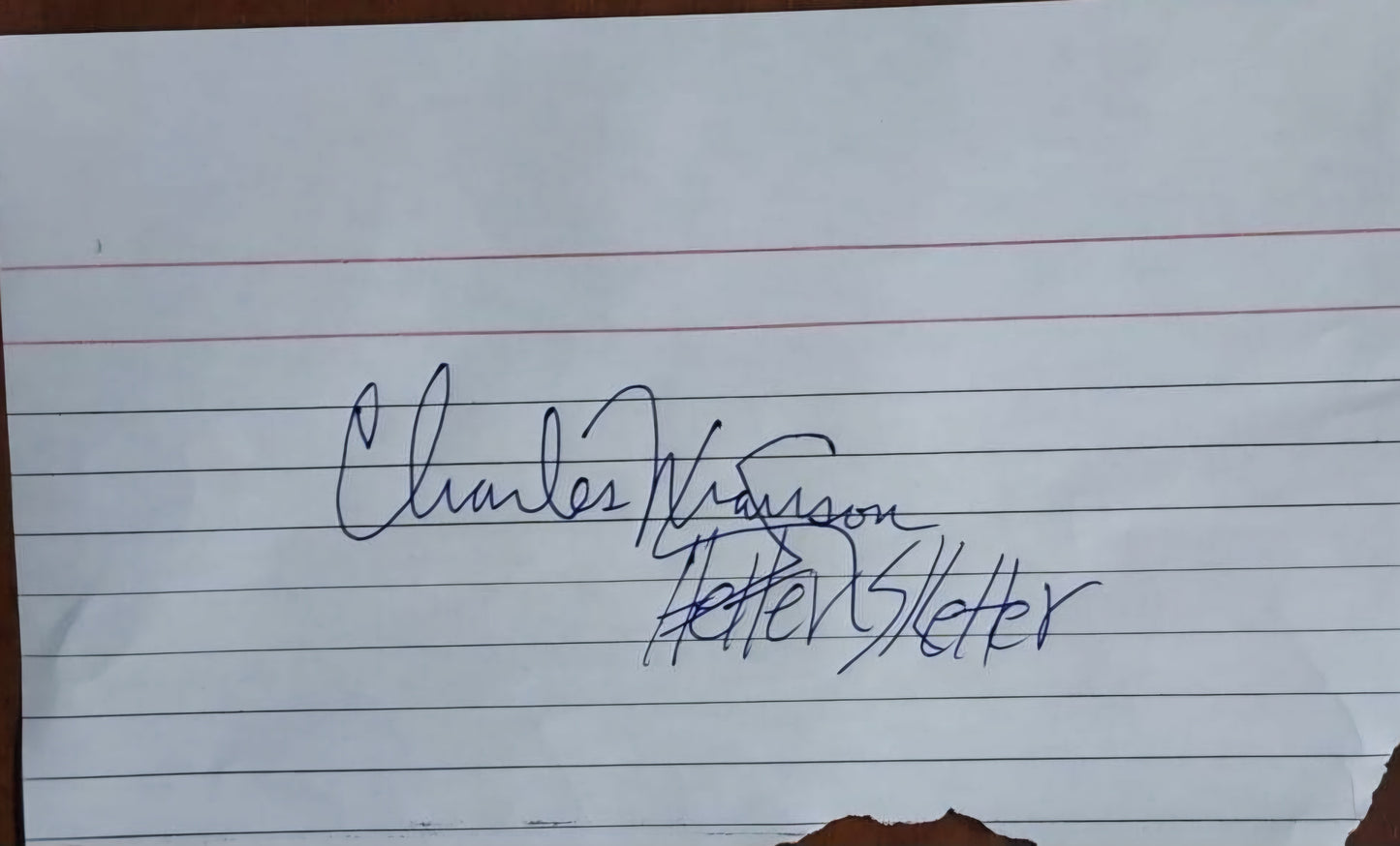 Charles Manson signed paper Helter Skelter inscription