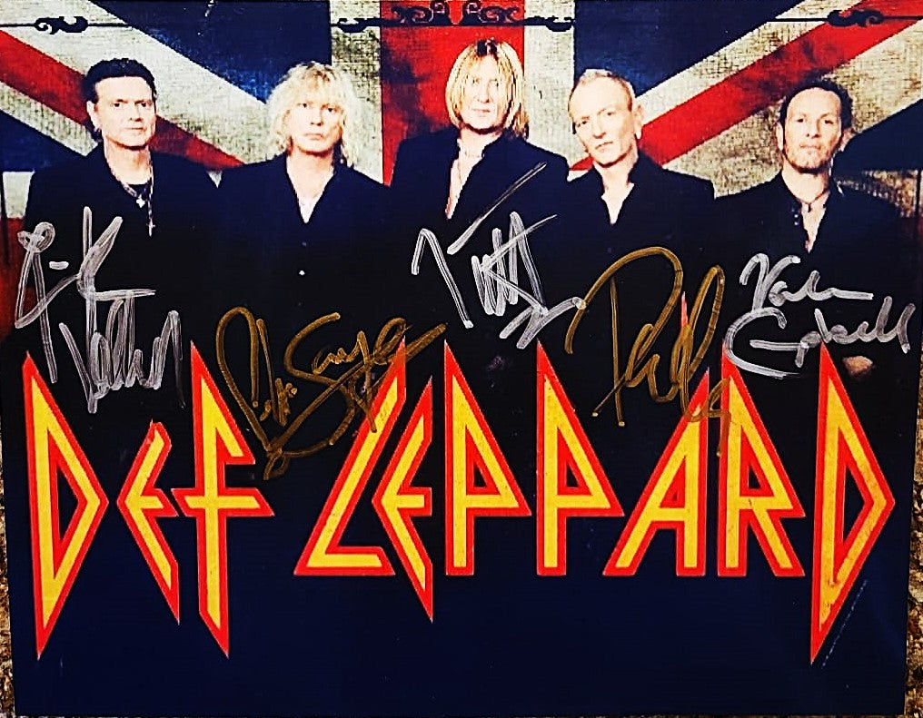 DEF LEPPARD BAND Signed Autographed Photo patriotic logo COA Hologram