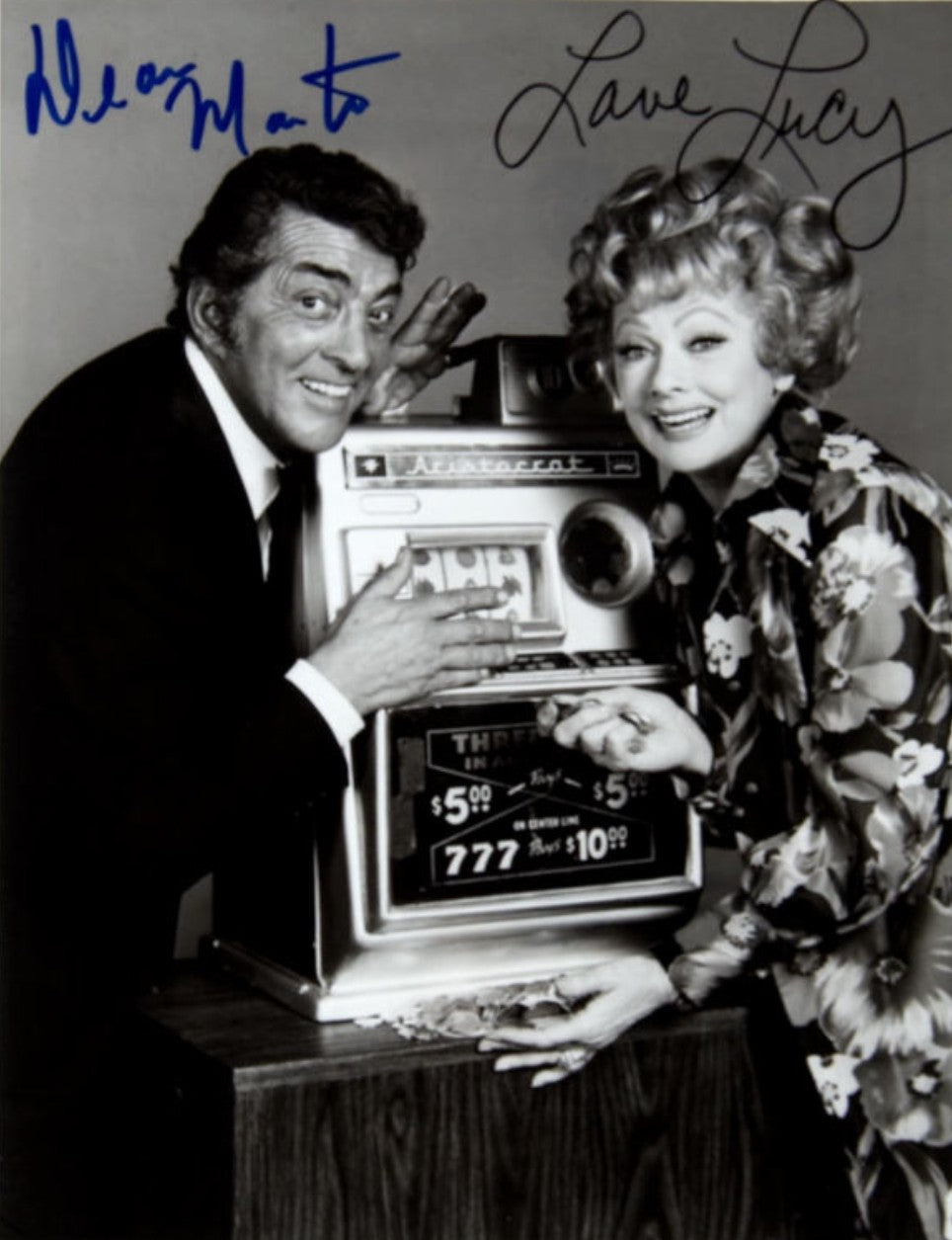 Dean Martin Lucille Ball signed photo Casino holding slot machine