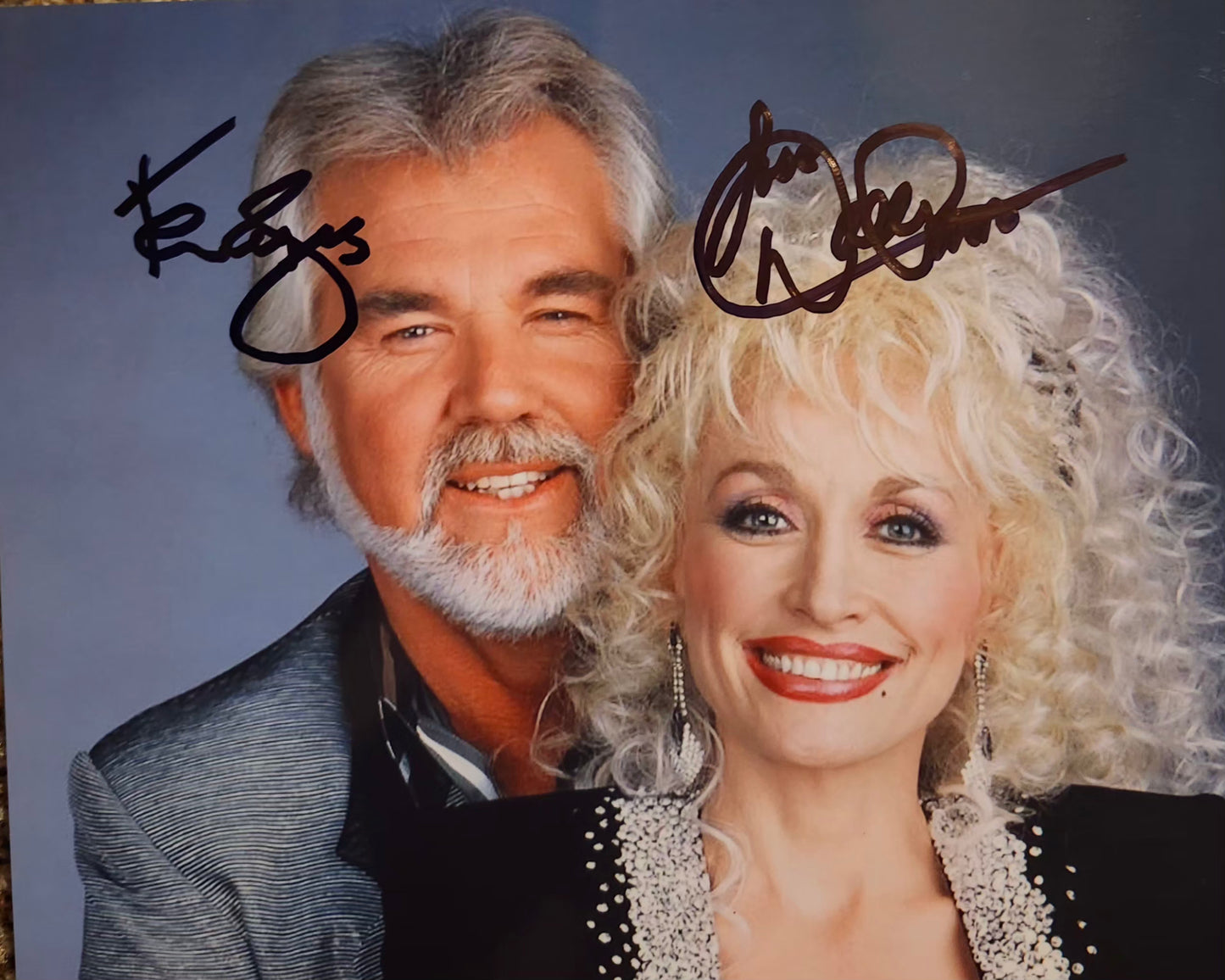 Dolly Parton Kenny Rogers signed photo black marker