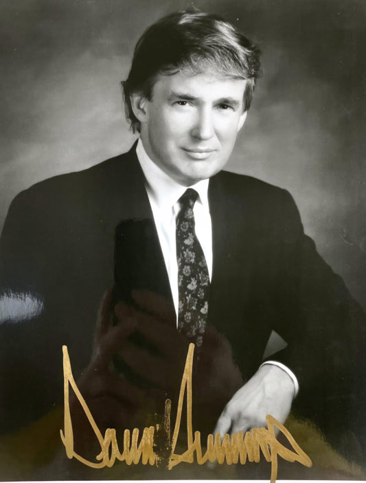 Donald Trump signed photo gold marker business pose