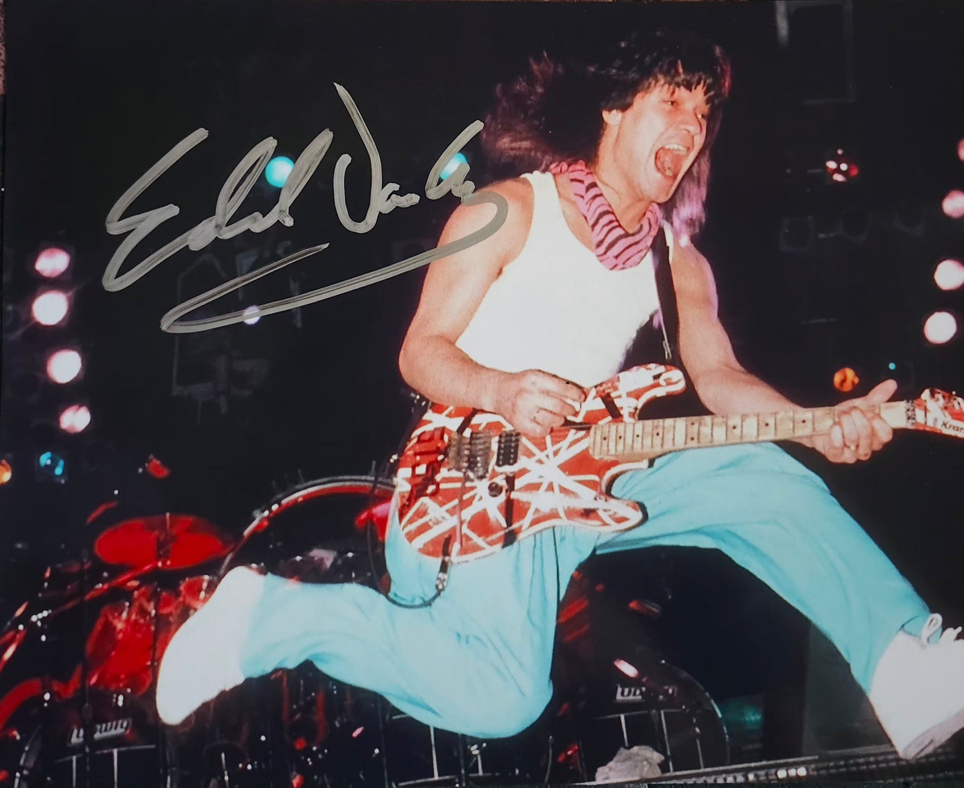 Eddie Van Halen signed photo silver marker jumping Eddie