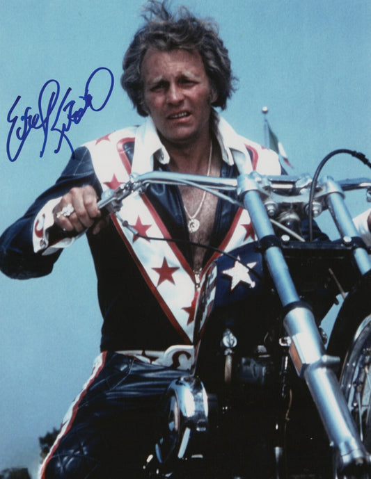 Evel Knievel autographed photo motorcycle blue marker