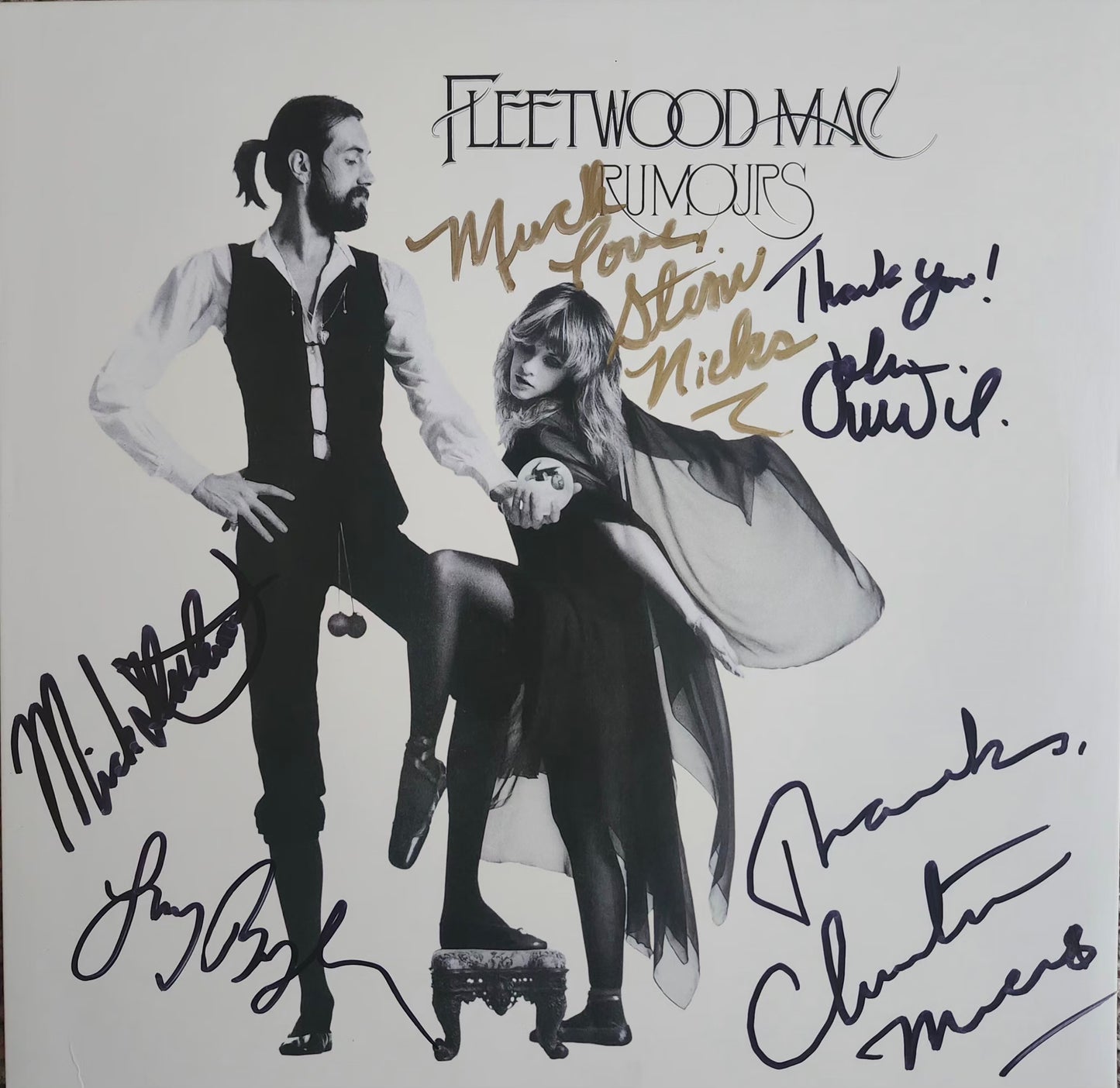 Fleetwood Mac signed rumours album black and gold marker