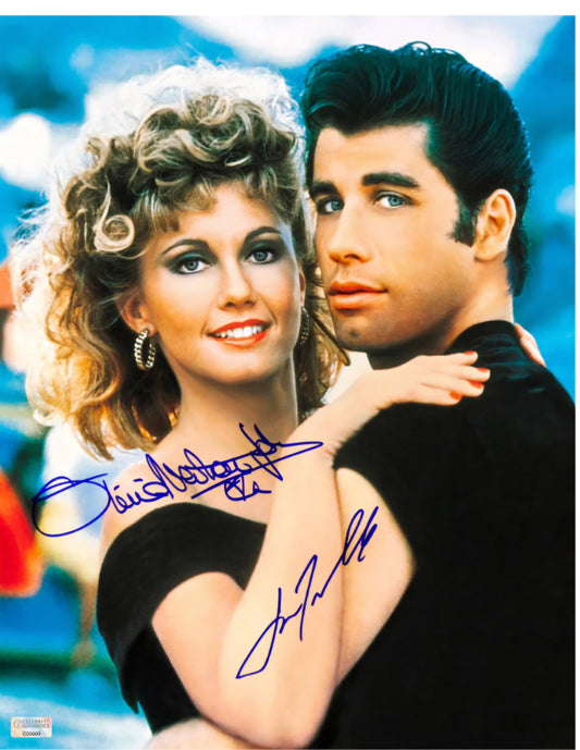 Grease cast John Travolta and Olivia Newton-John movie scene signed photo