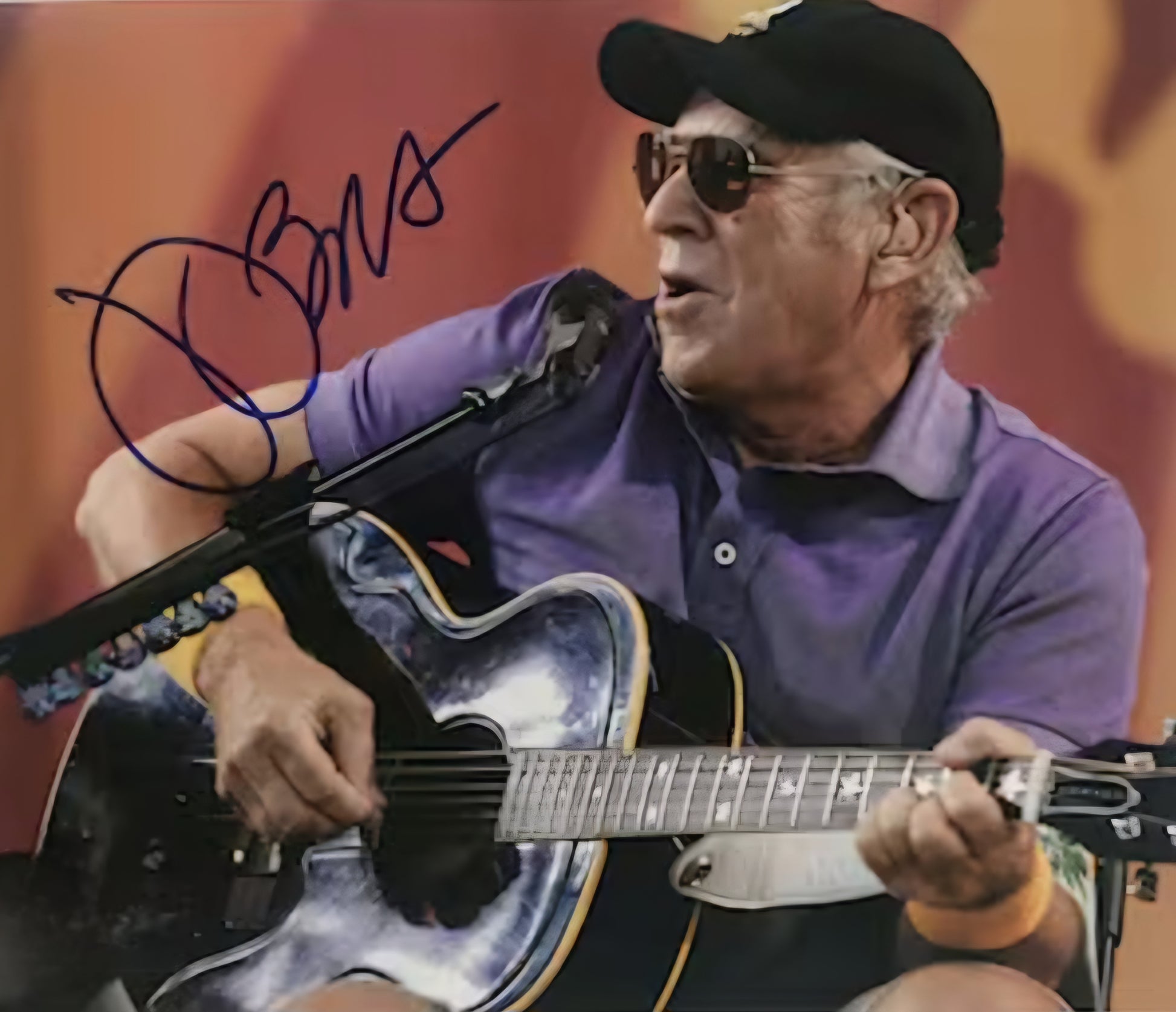 Jimmy Buffett signed autographed photo playing guitar leisurely Boston memorabilia