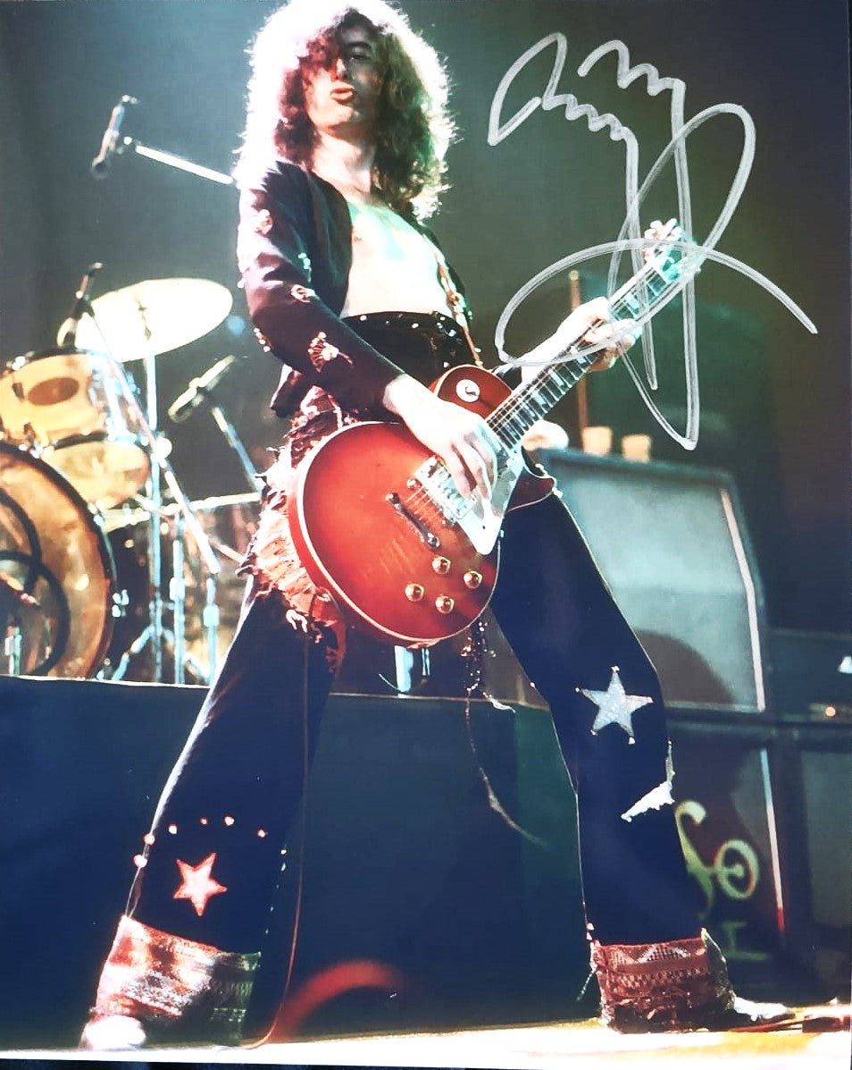 Jimmy Page signed photo on stage silver marker