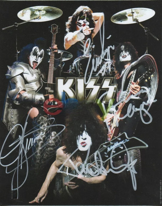 Kiss original band signed photo silver marker