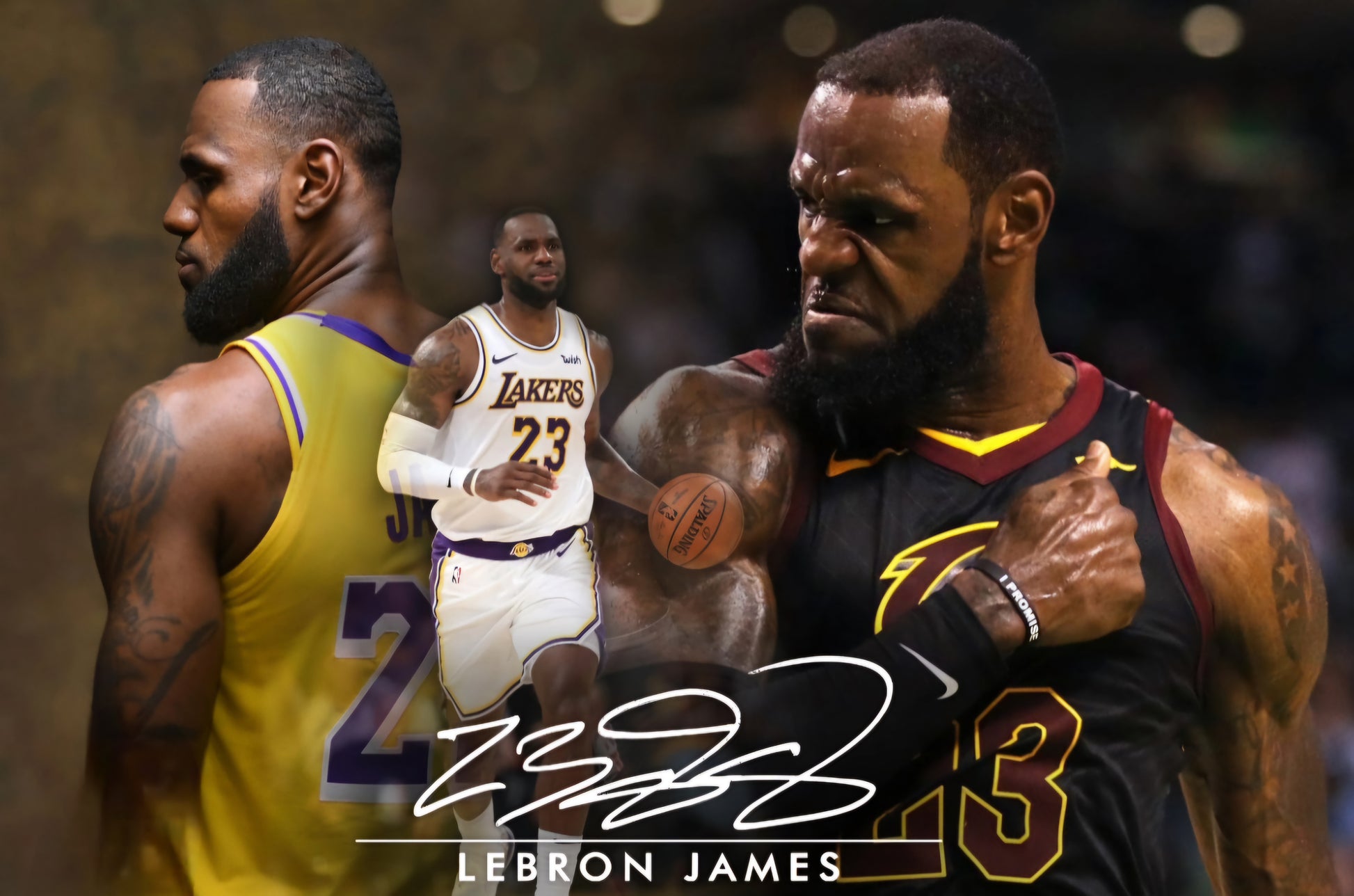 LeBron James signed photo silver marker 3D