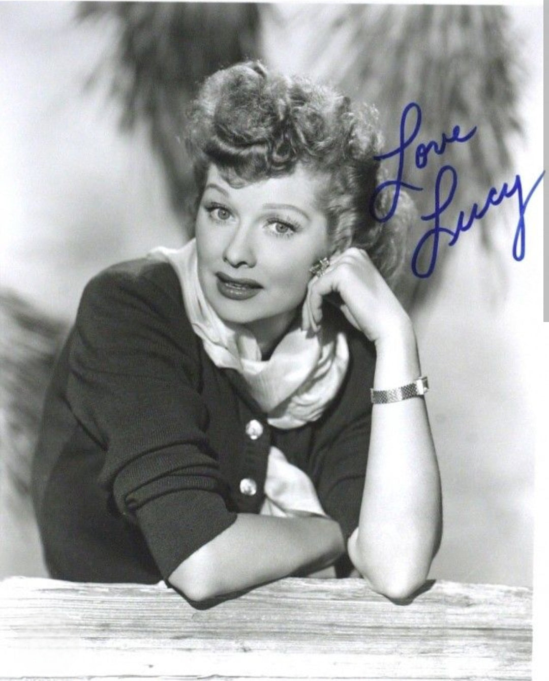 Lucille Ball signed photo looking out a window pose