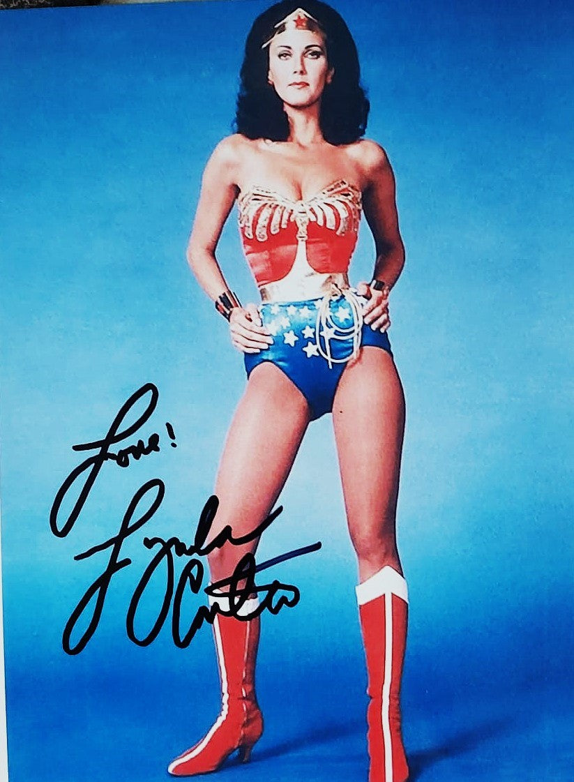 Linda Carter signed Wonder Woman photo hands on hips