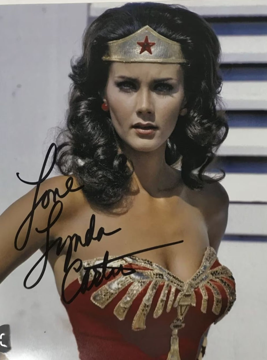 Linda Carter signed photo black marker Wonder Woman close up face