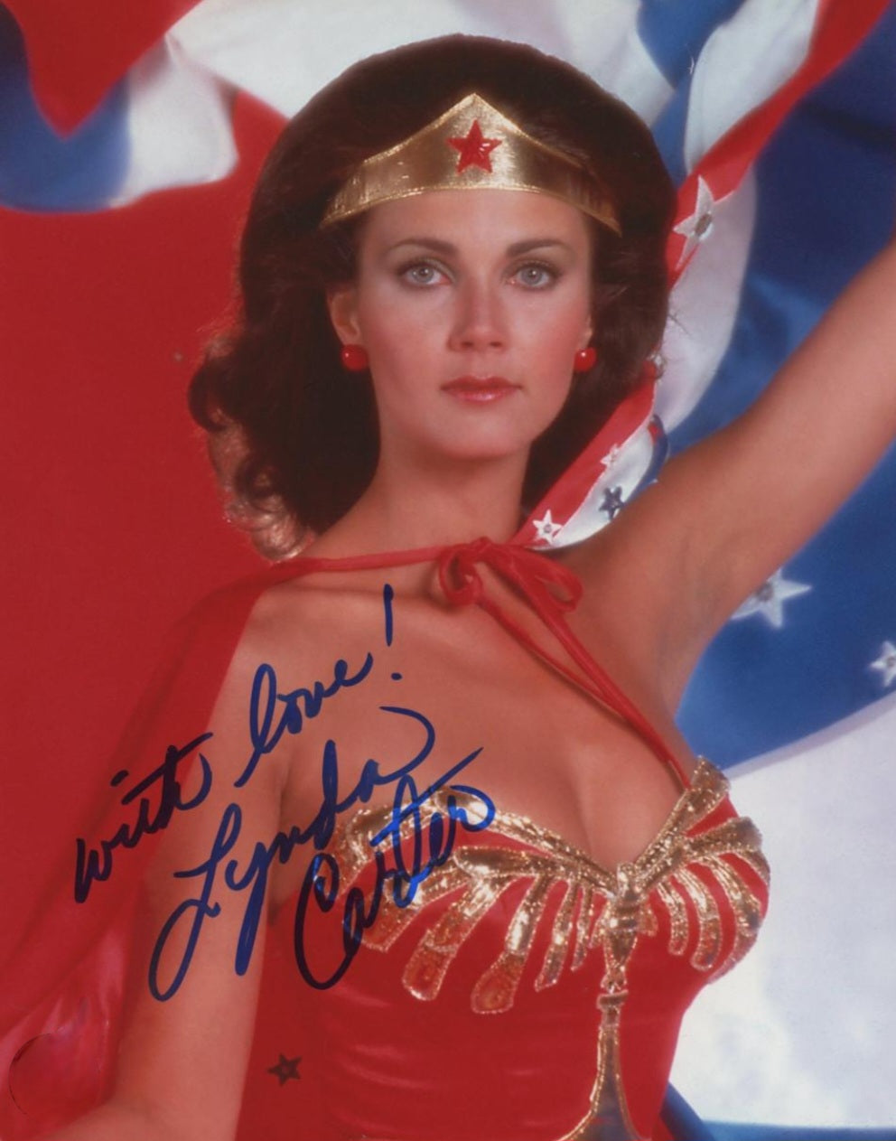 Lynda Carter Wonder Woman signed photo red cape 