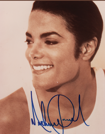 Michael Jackson signed photo face shot white tank top Beckett autographs