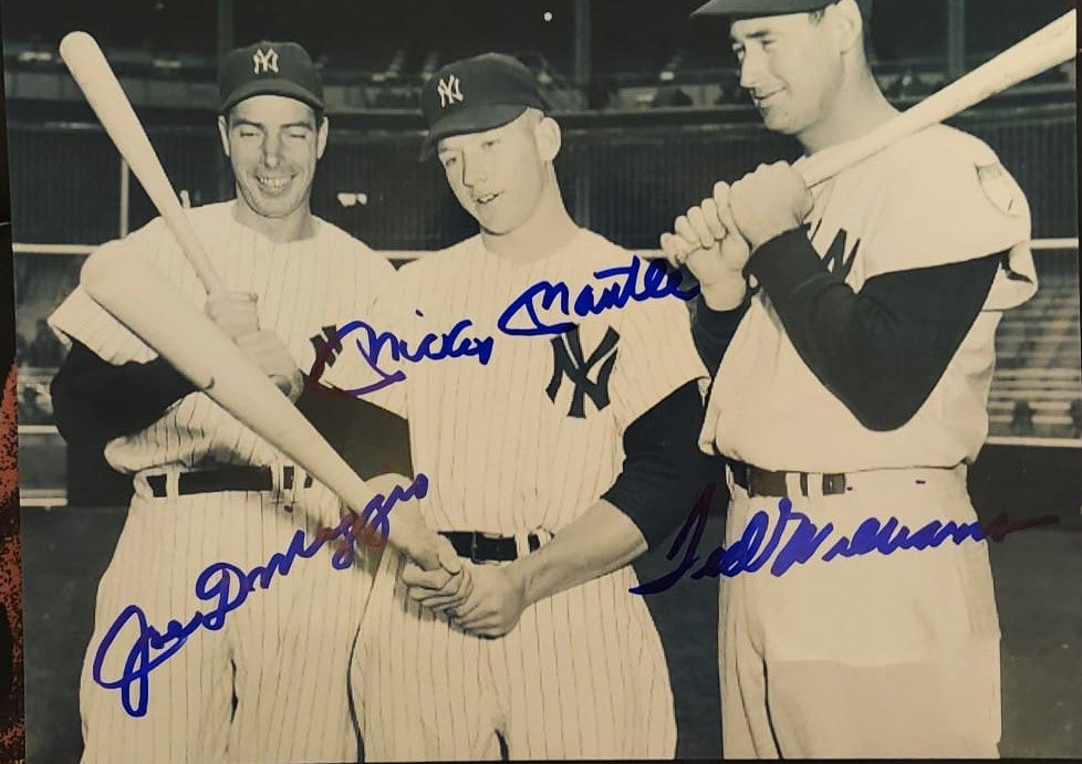 MICKEY MANTLE  JOE DIMAGGIO TED WILLIAMS signed autographed photo Boston memorabilia