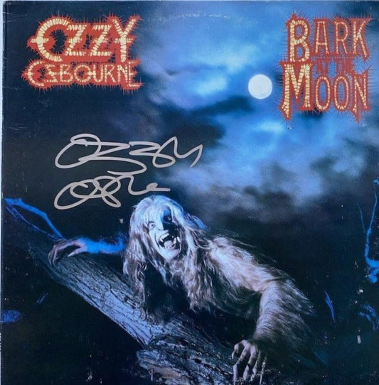 Ozzy Osbourne signed album Bark at the Moon in silver marker