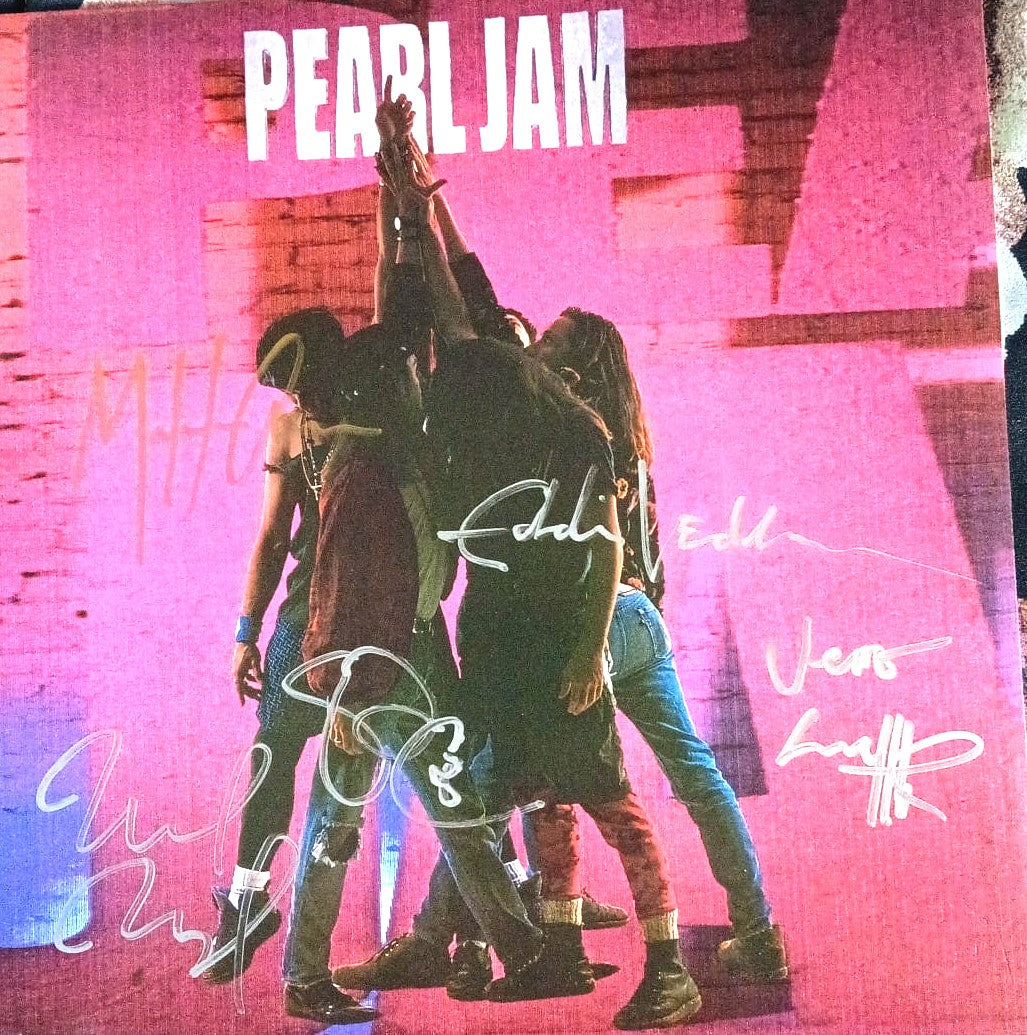 Pearl Jam band signed album silver marker red cover