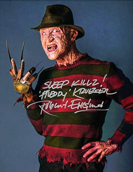 Robert Englund signed photo holding up hand in movie scene