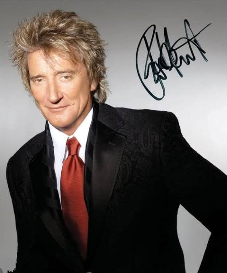 Rod Stewart signed photo black suit