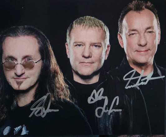 Rush band signed photo silver marker