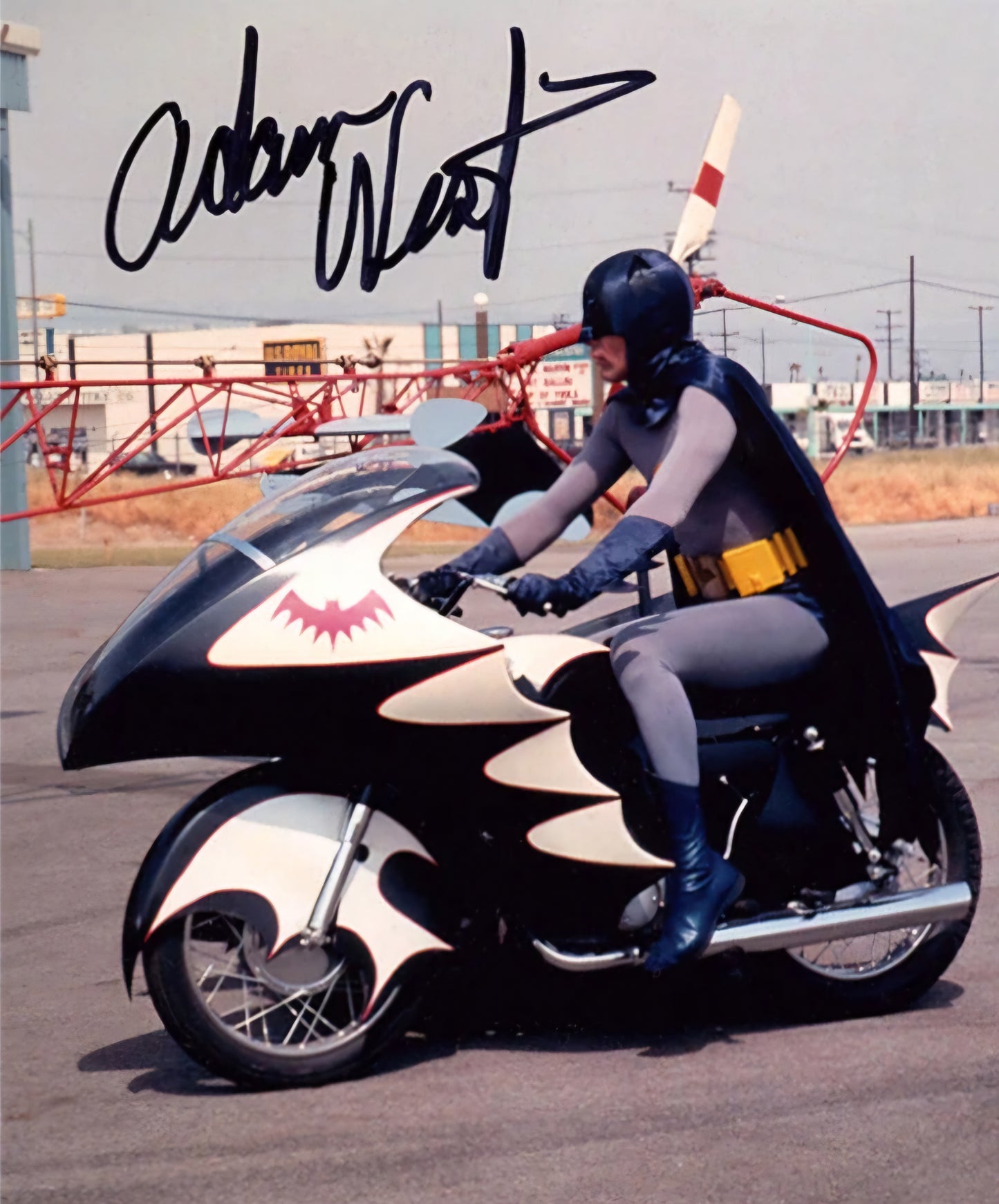 Adam West signed photo on motorbike Batman and Robin