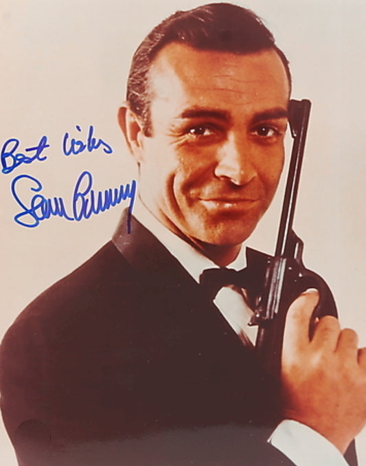 Sean Connery signed photo blue marker pistol to face