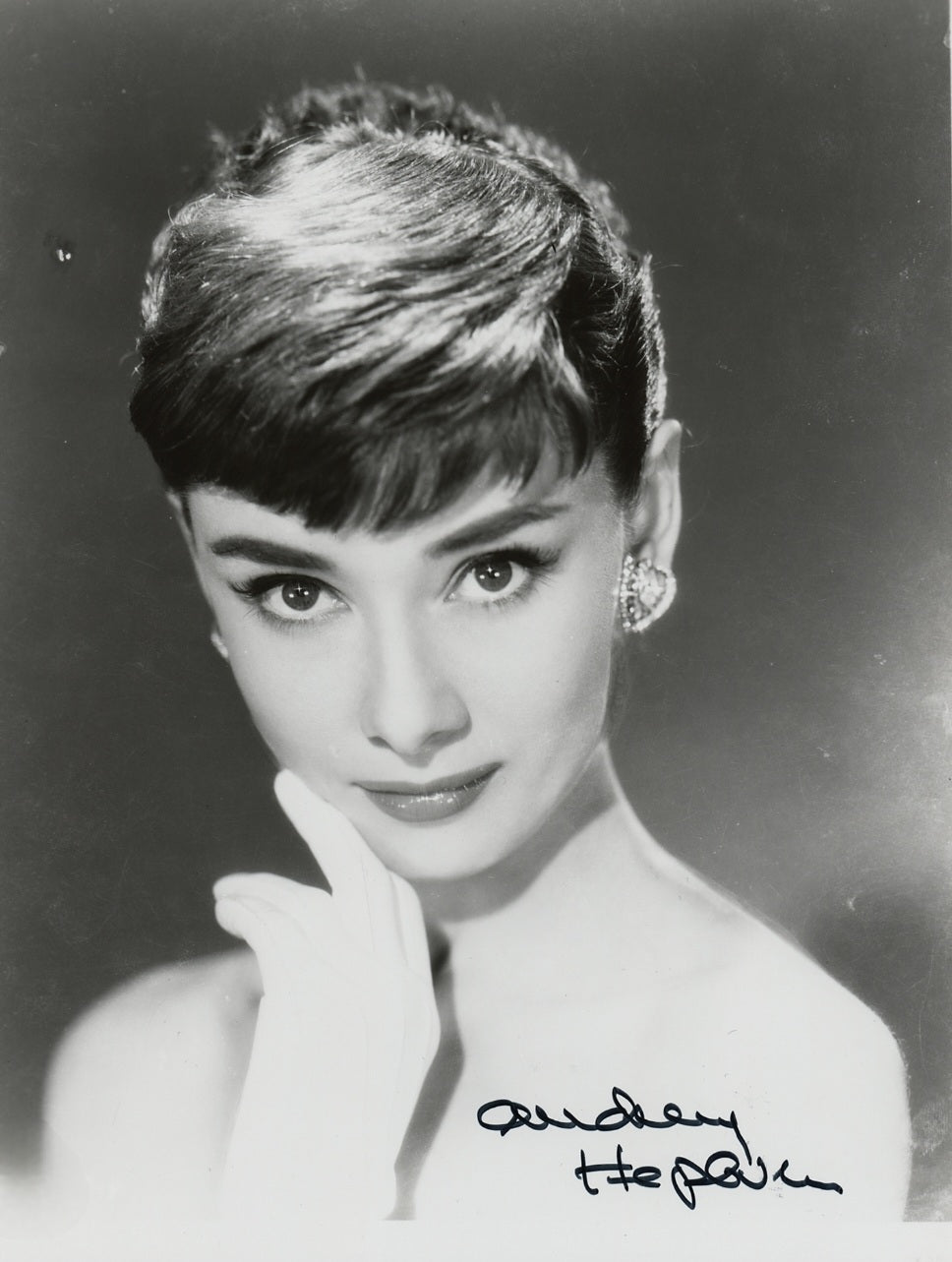 Audrey Hepburn signed autographed photo touching her face