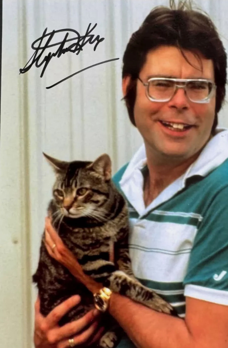 Stephen King signed autographed photo with kitty cat 