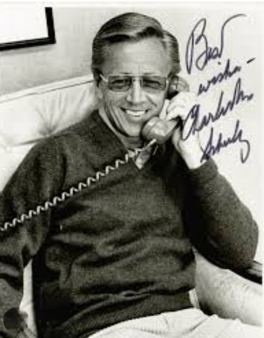 Charles Schulz signed photo on the telephone Beckett autograph