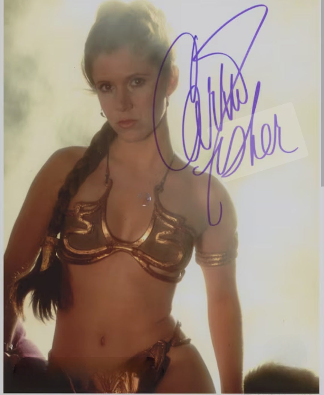 Carrie Fisher signed photo gold scene Beckett autographs