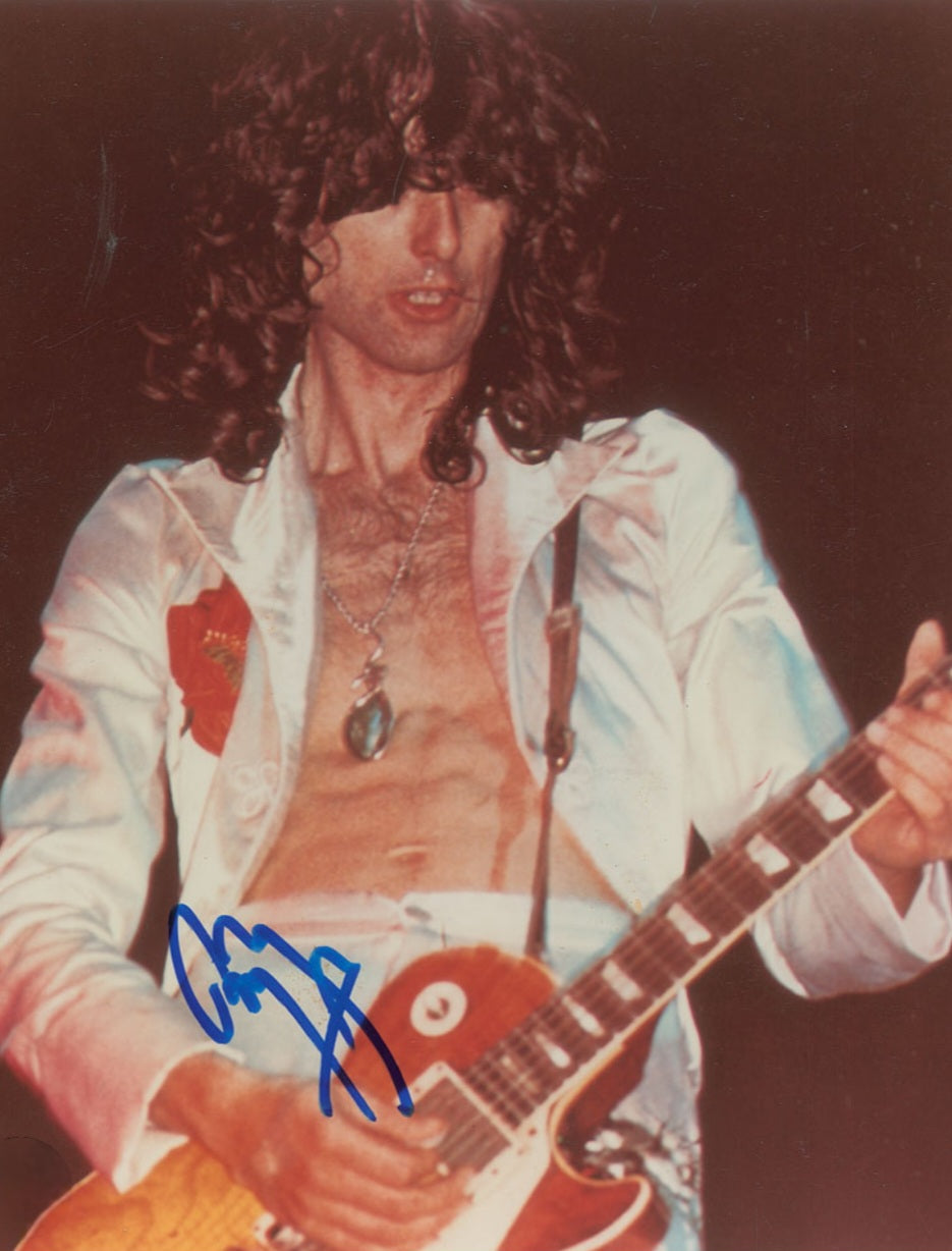 Jimmy Page signed photo in concert Beckett autographs