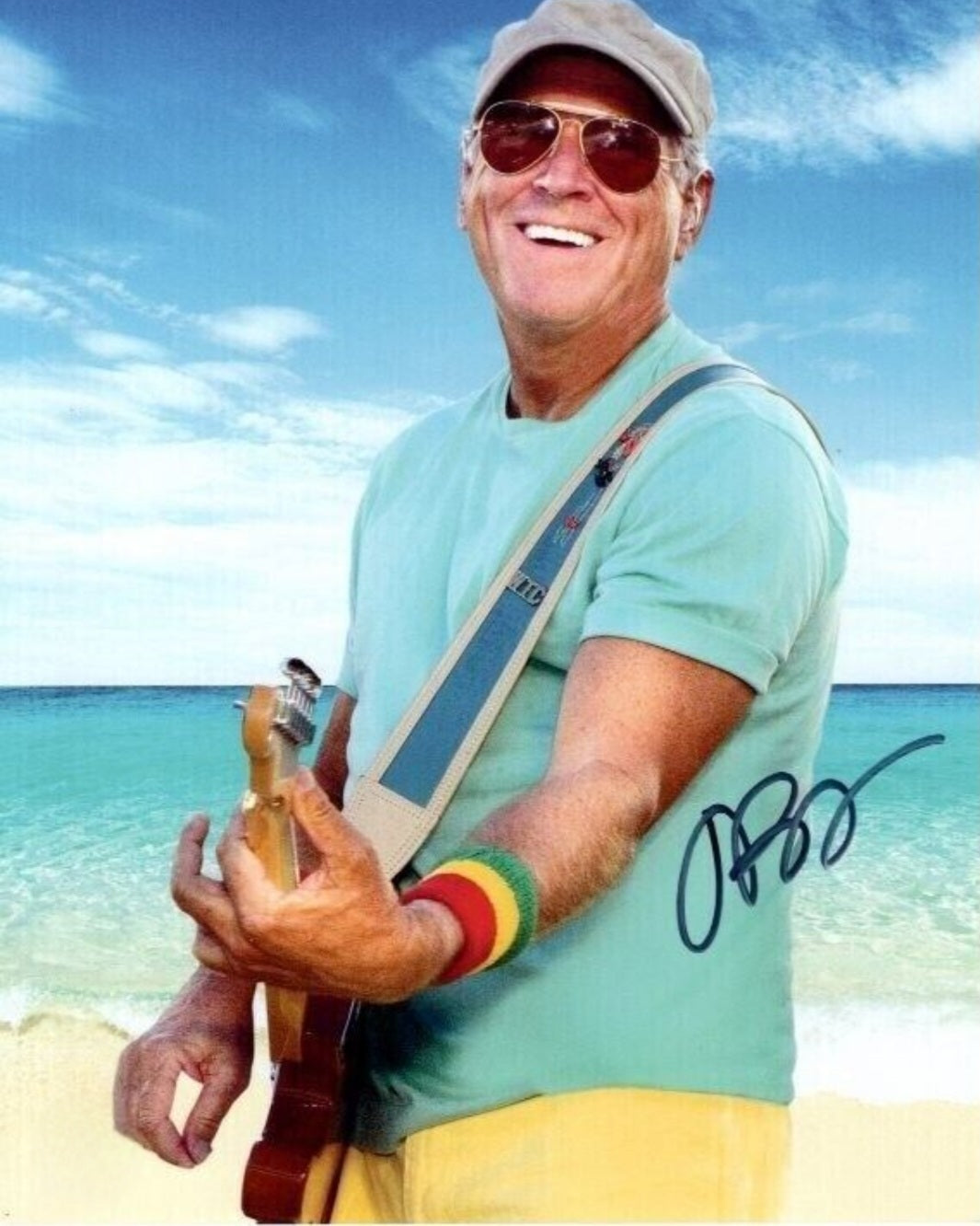 Jimmy Buffett signed photo Seaside  playing guitar on Ocean Side