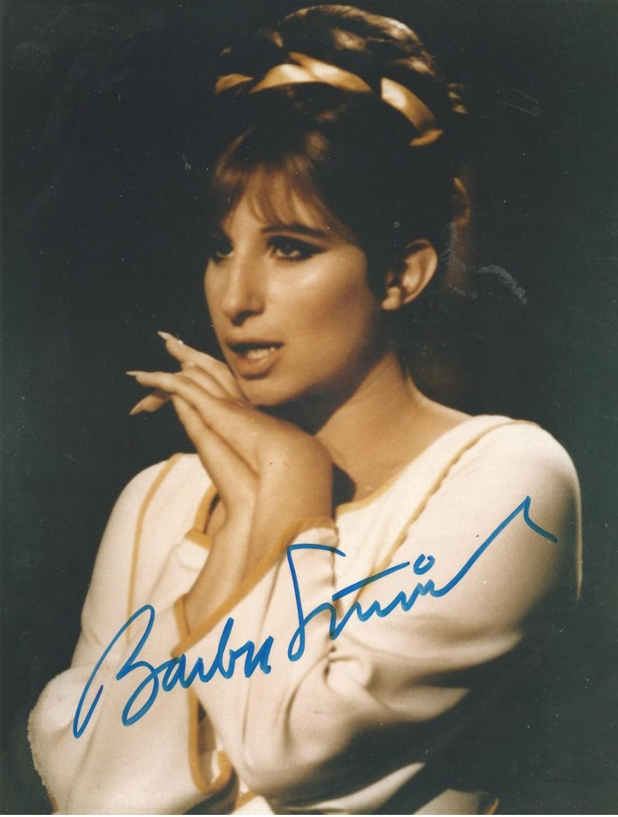 Barbra Streisand sign photo blue marker white dress movie scene