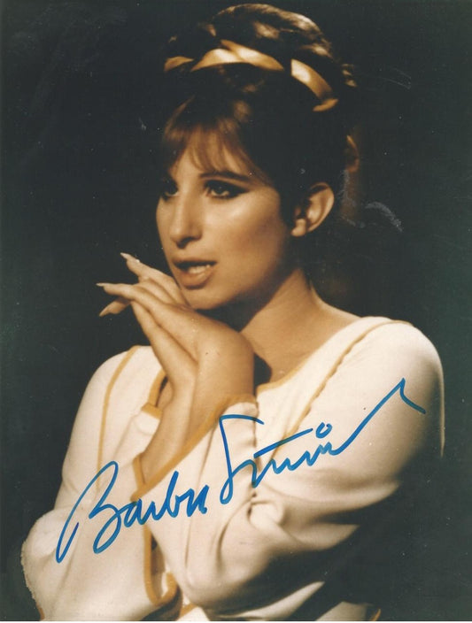 Barbra Streisand sign photo blue marker white dress movie scene