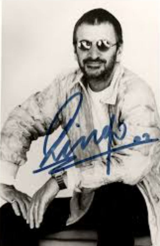 Ringo Starr signed photo black and white blue marker