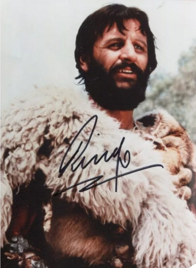 Ringo Starr signed autographed photo wearing fur skin jacket