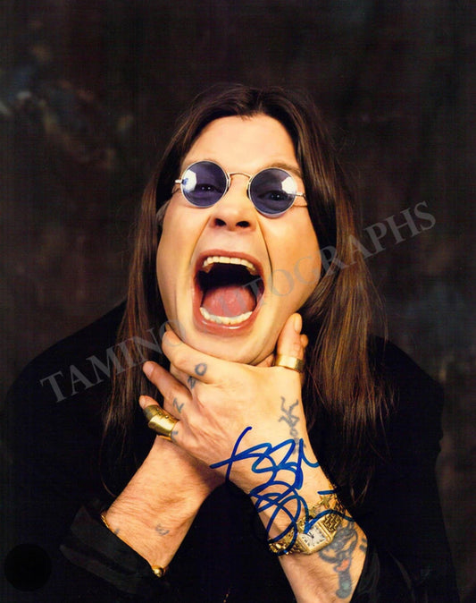 Ozzy Osbourne signed autographed photo choking his throat Boston memorabilia