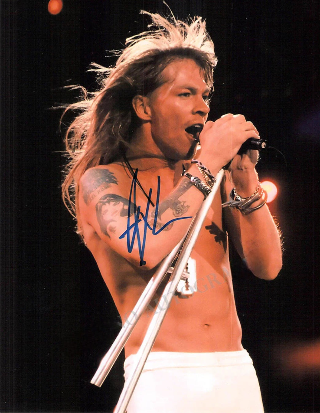 Axl Rose signed autographed photo no shirt singing on stage Boston memorabilia