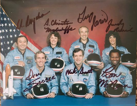 Space shuttle Challenger signed photo in black marker