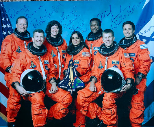 Space shuttle Columbia crew signed photo blue marker