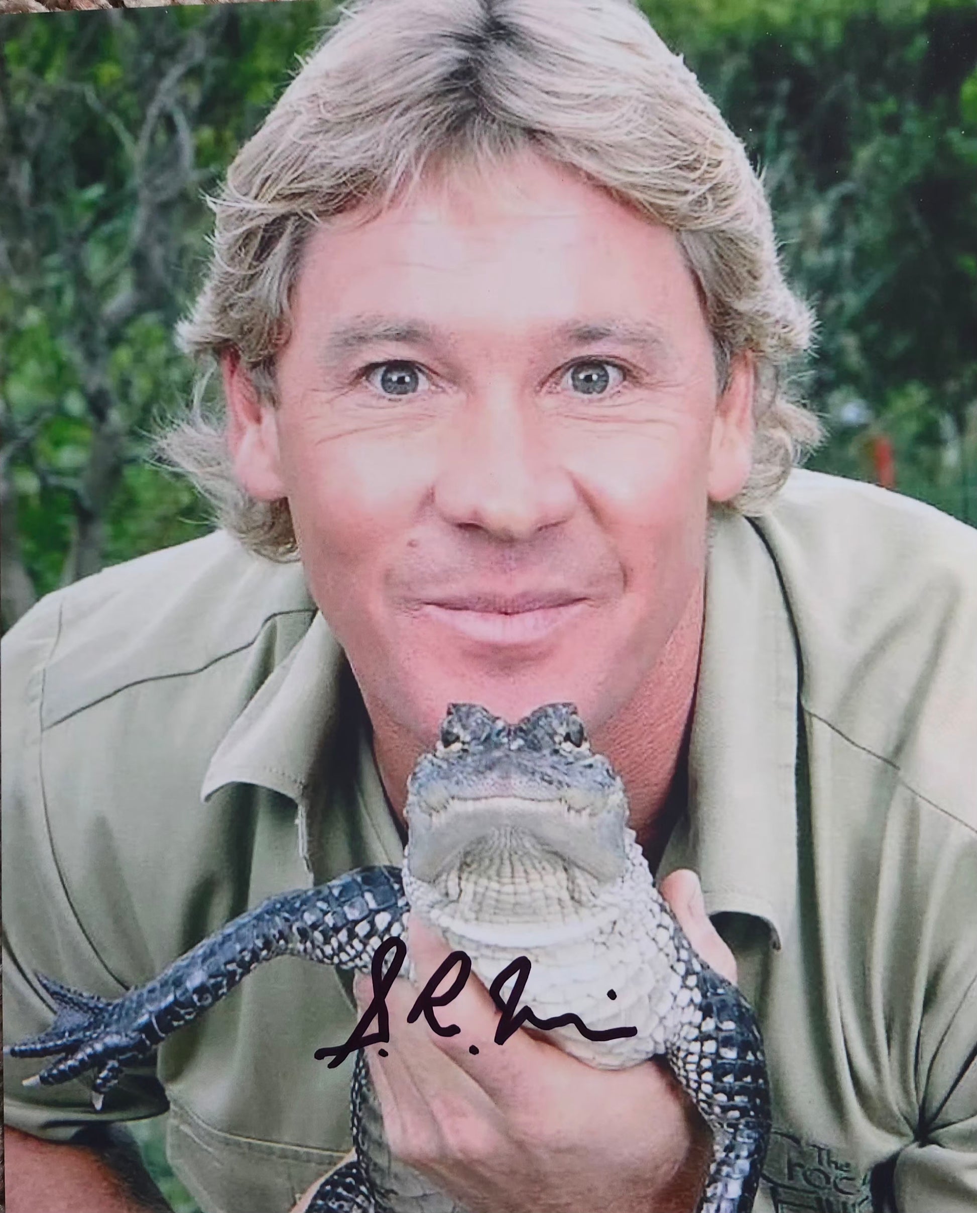 Steve Irwin signed photo crocodile holding