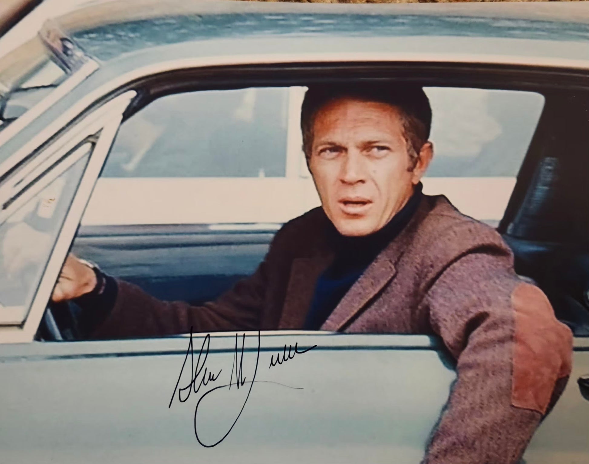 Steve McQueen signed photo movie scene inside car