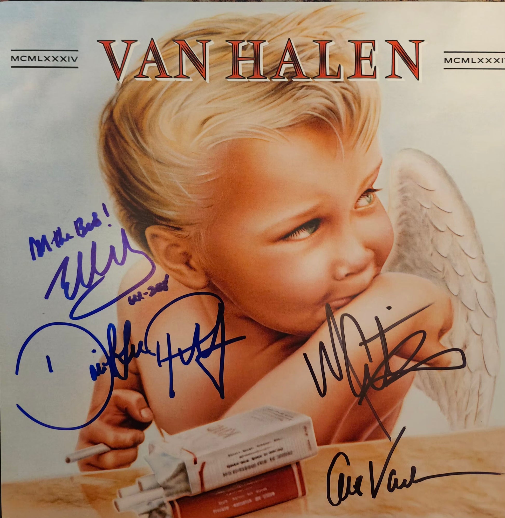 Van Halen signed album 1984 blue and black marker