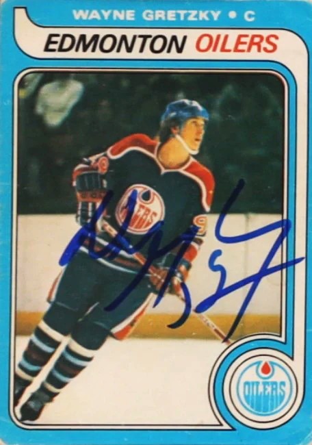 Wayne Gretzky signed rookie card photo blue marker