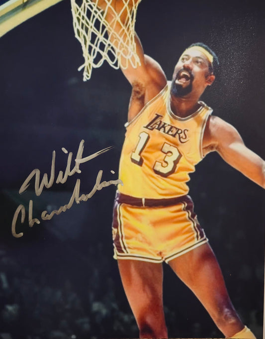 Wilt Chamberlain signed dunk photo silver marker