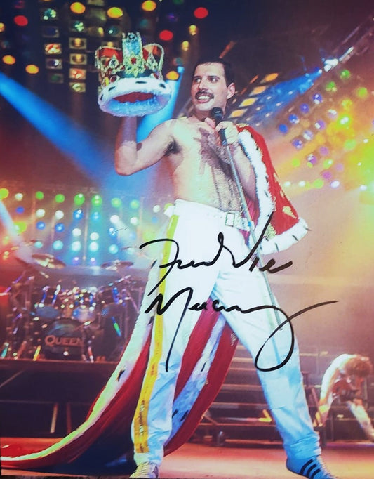 Freddie Mercury signed photo color laser lights holding up queen crown