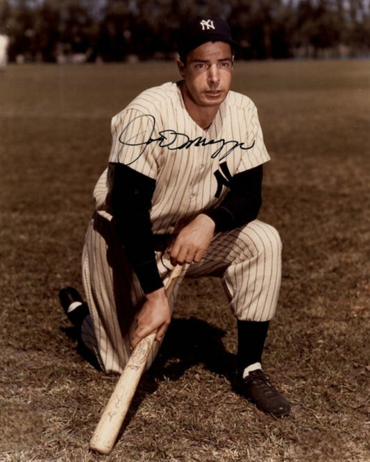 joe dimaggio signed autographed photo leaning on the bat