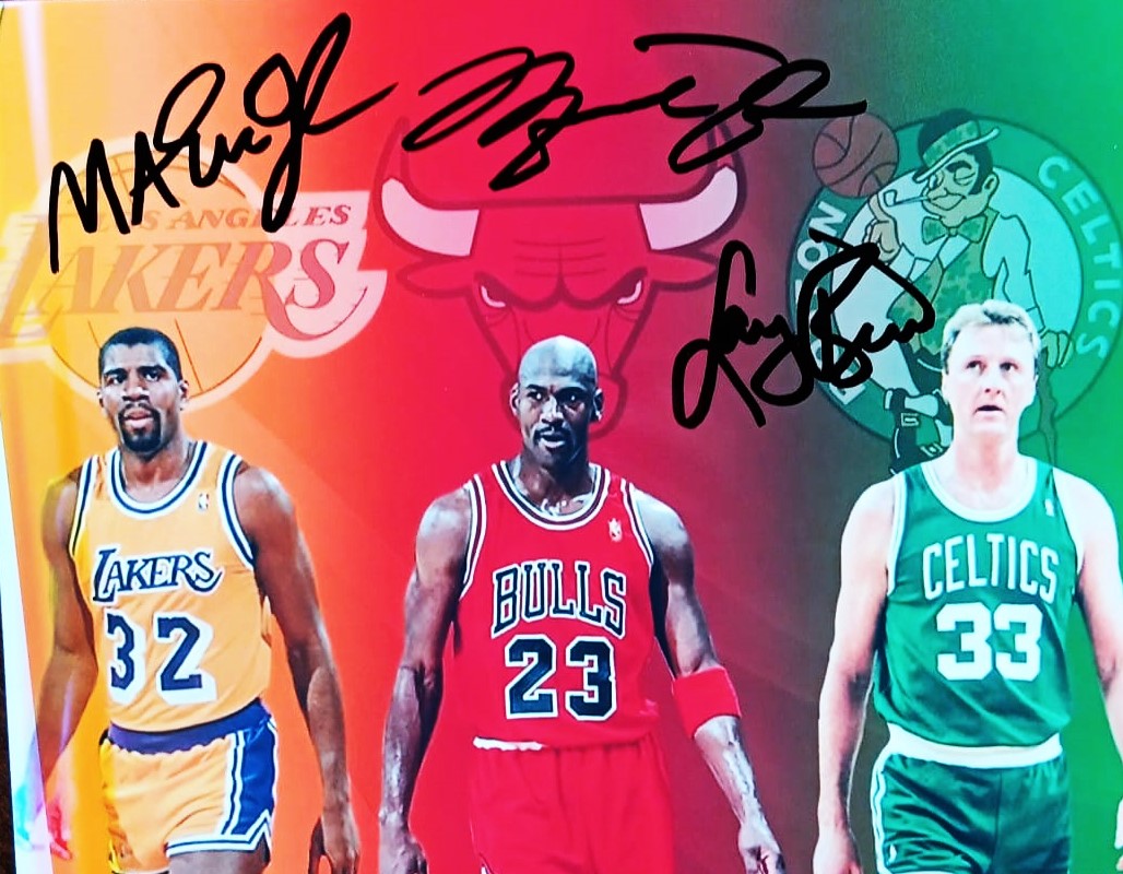 MICHAEL JORDAN LARRY BIRD MAGIC JOHNSON signed autographed photo COA Hologram Beckett Autographs