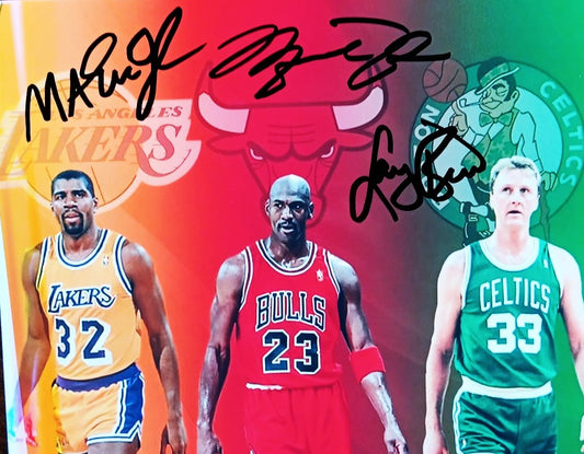 MICHAEL JORDAN LARRY BIRD MAGIC JOHNSON signed autographed photo COA Hologram Beckett Autographs